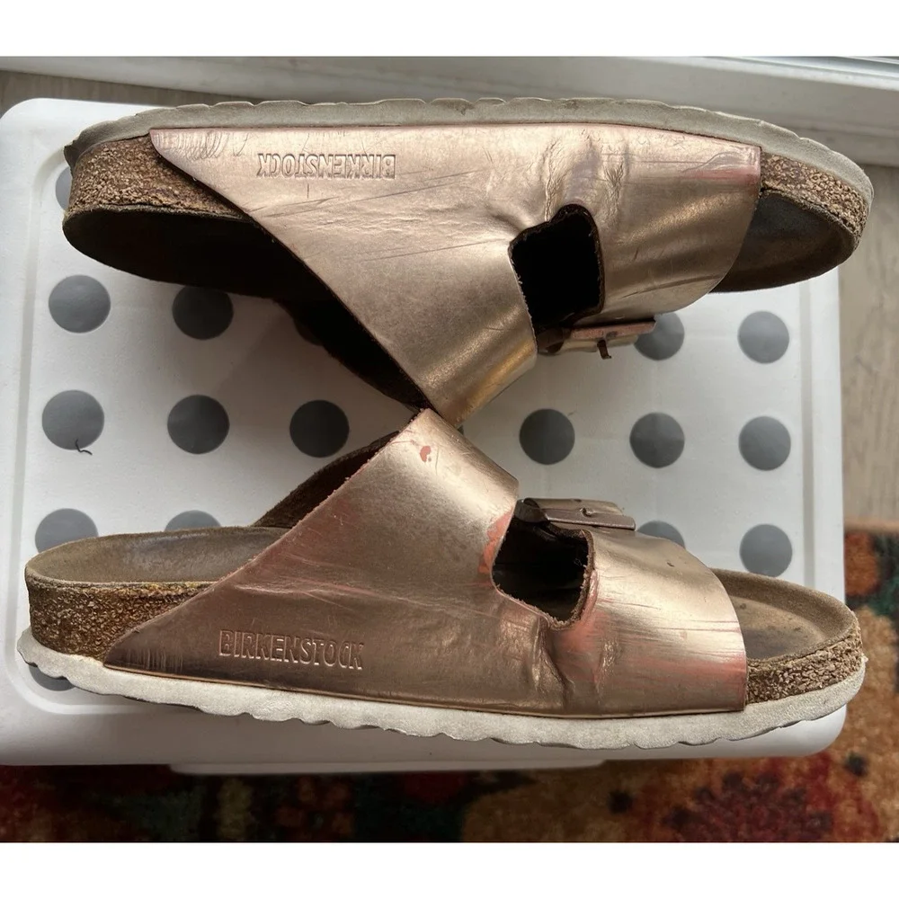 Birkenstock Rose Gold Metallic Arizona soft Footbed Sandal Womens Comfort Sz-37